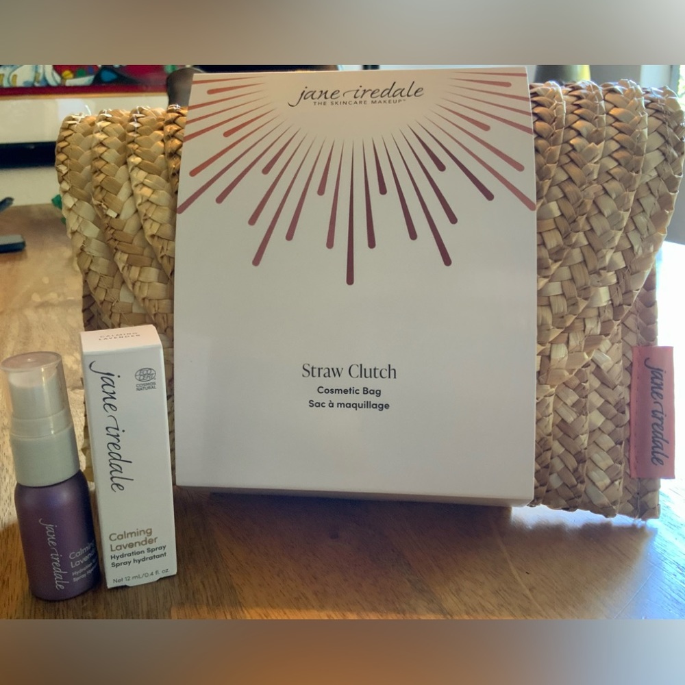 New-Straw Clutch and travel lavender spray